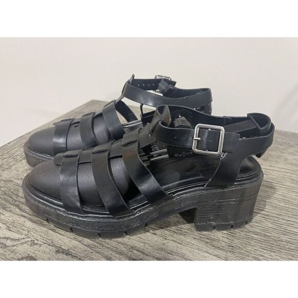 Forever 21 Womens Black 2.5” Platform Heel Gladiator Faux Leather Sandals Size 9 - Picture 3 of 7